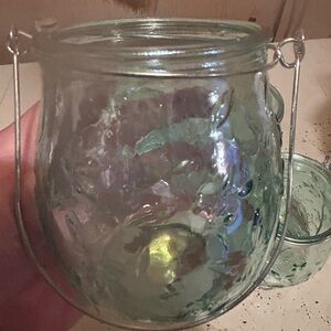 Iridescent Glass Lantern with Metal Handle